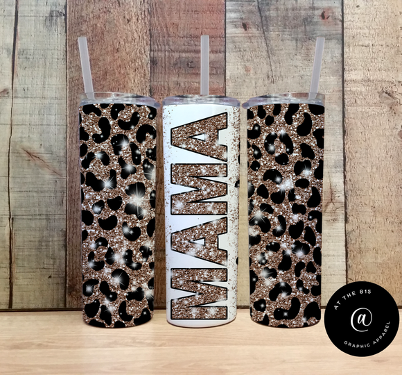 Mama Leopard Glitter Graphic Tumbler